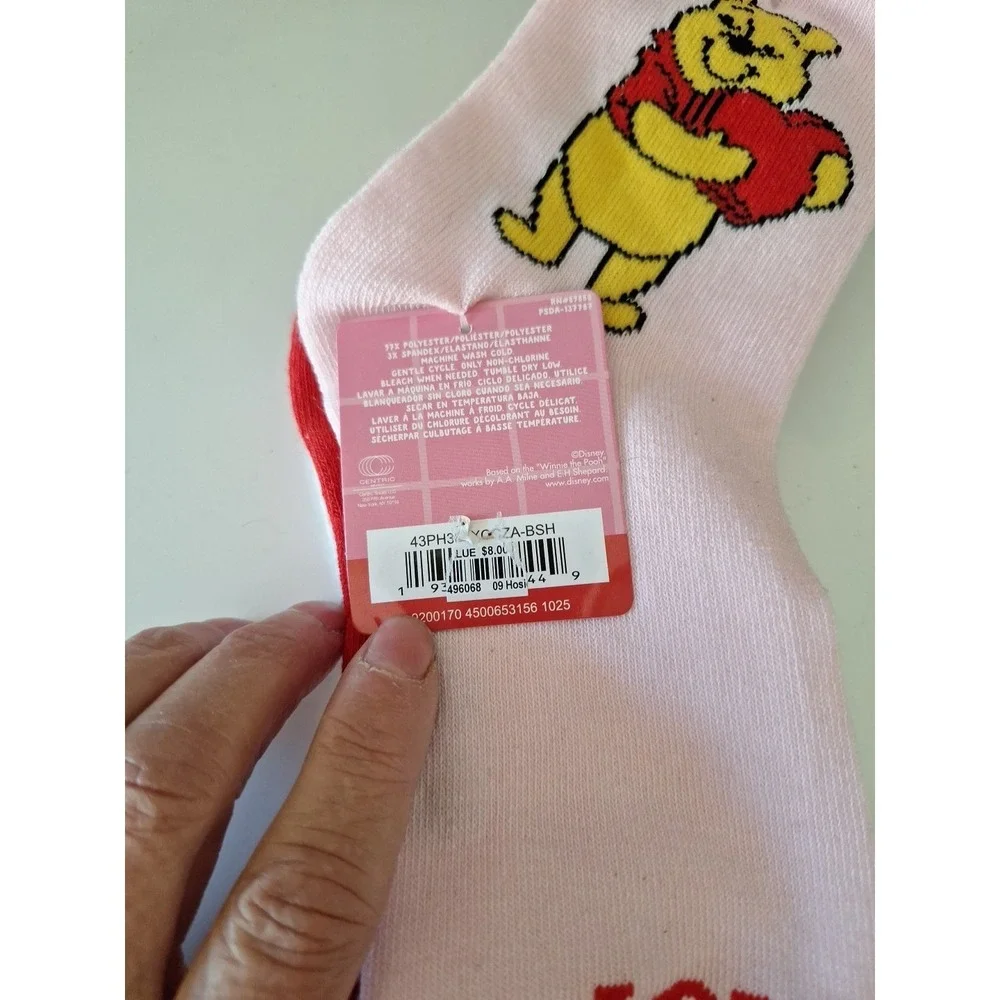 Disney Winnie the Pooh Women's Set of 3 Hearts Ankle Socks Adult Size 4-10